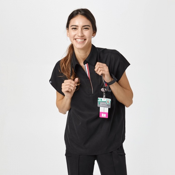 Mediclo Polo Scrub Top Capri: Collared Scrub Top - Picture 1 of 7